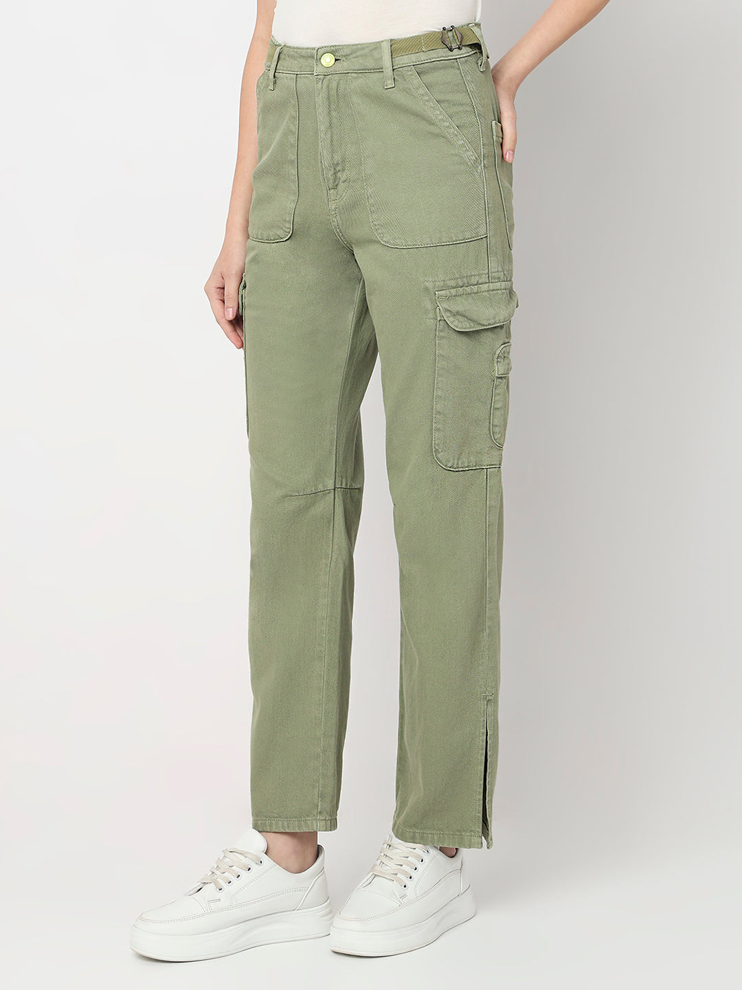 Spykar Sage Green High Rise Straight Fit Casual Jeans For Women