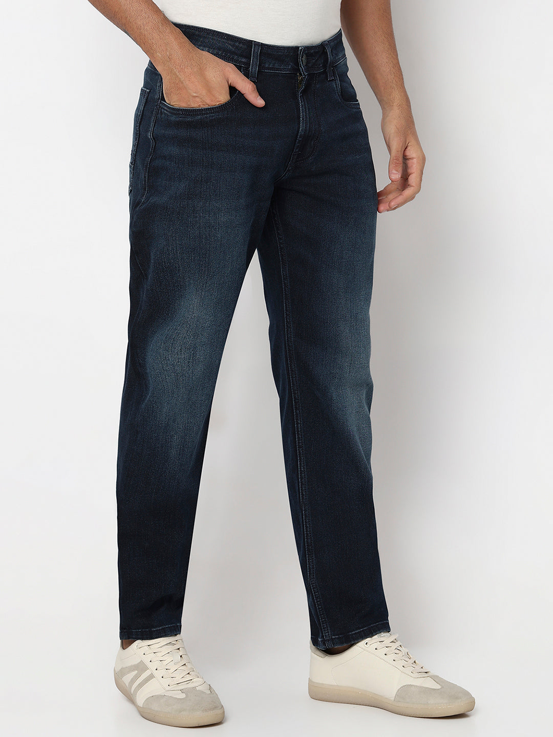 Spykar Dark Blue Mid Rise Comfort Fit Casual Jeans For Men