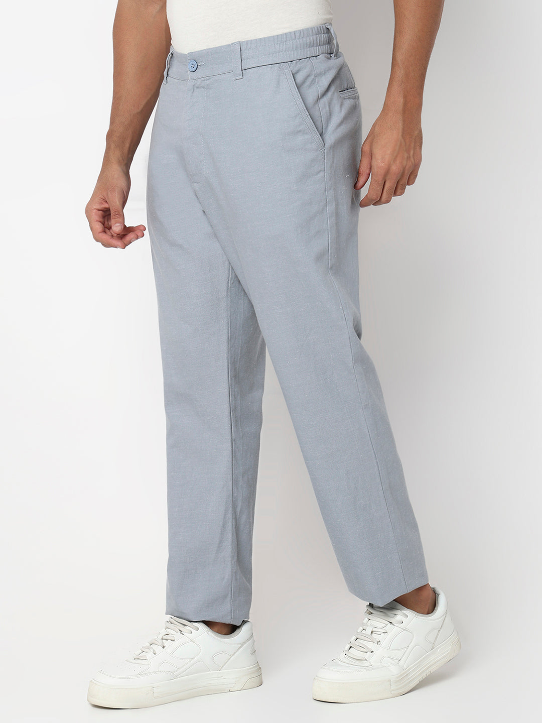 Men Trouser Regular Fit Grey Mid Rise