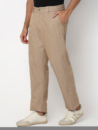 Men Trouser Regular Fit Khaki Mid Rise
