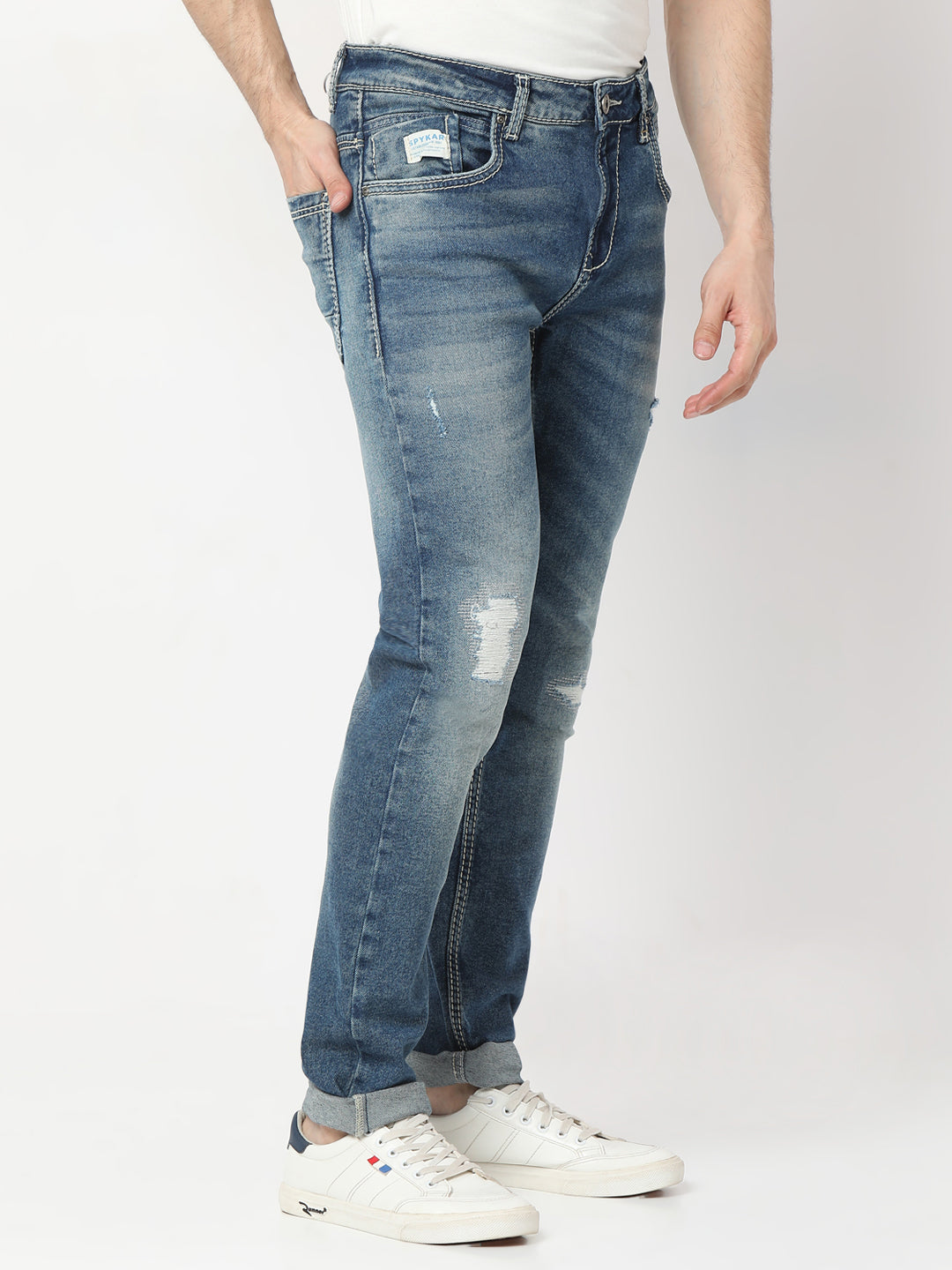 Spykar Mid Blue Skinny Fit Low Rise Jeans For Men