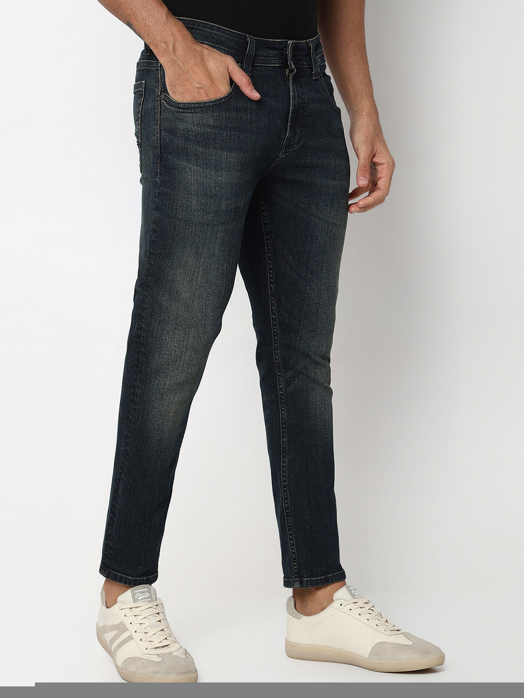 Spykar Vintage Blue Mid Rise Slim Fit Casual Jeans For Men