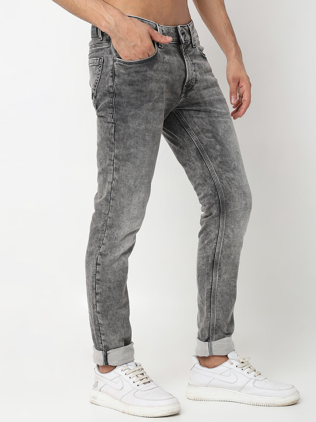 Spykar Low Rise Slim Fit Grey Jeans for Men