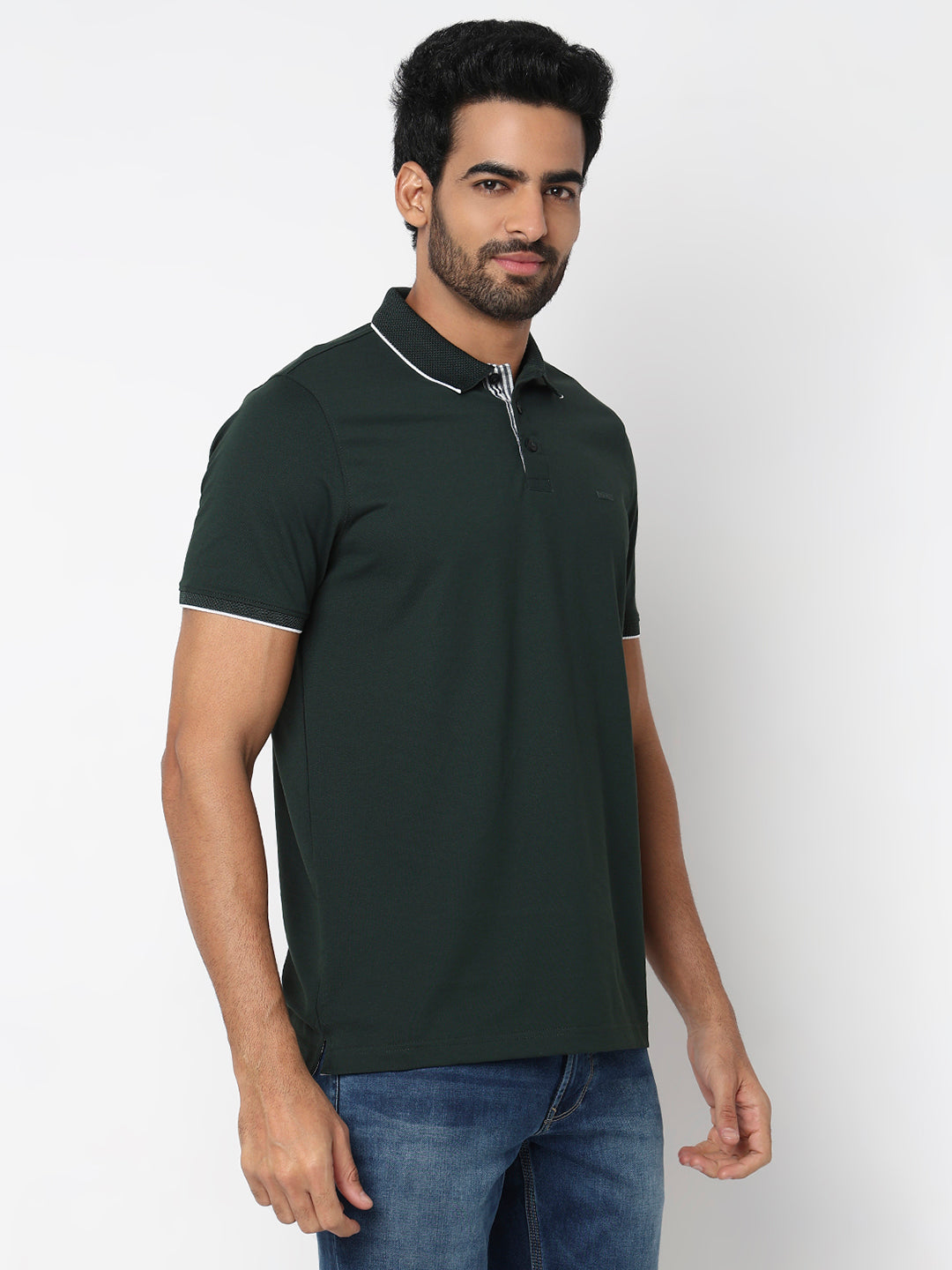 Spykar Bottle Green Slim Fit Casual T-Shirts For Men
