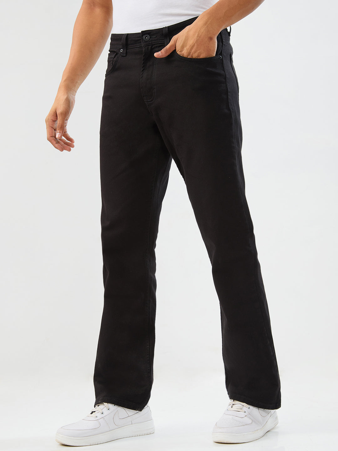 Spykar Black Regular Fit Boot Cut Mid Rise Jeans For Men