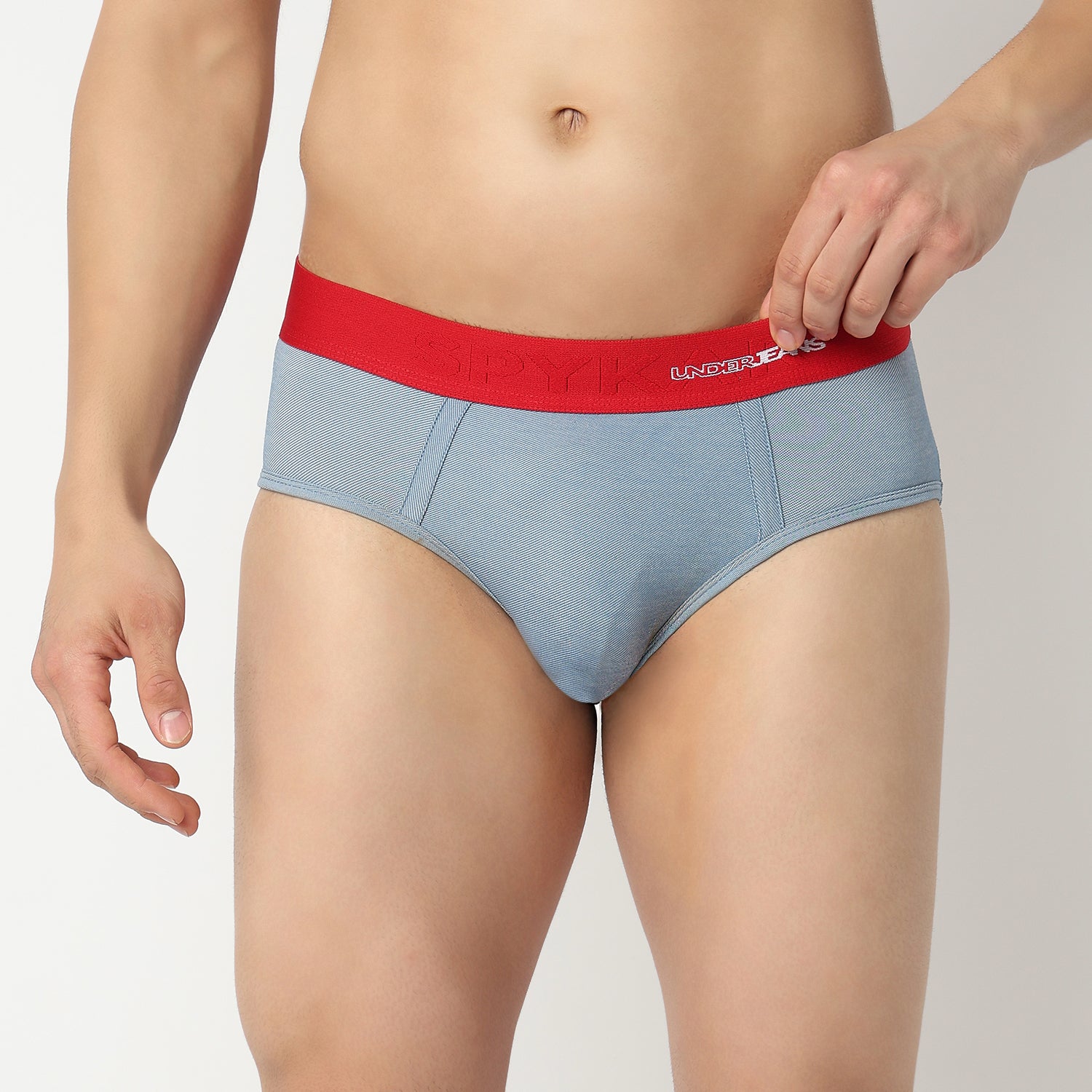 Underjeans by Spykar Men Red Mid Denim Blue Regular Fit Ultrasoft Briefs