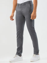 Men Trouser Slim Fit Grey Mid Rise