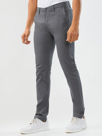 Men Trouser Slim Fit Grey Mid Rise