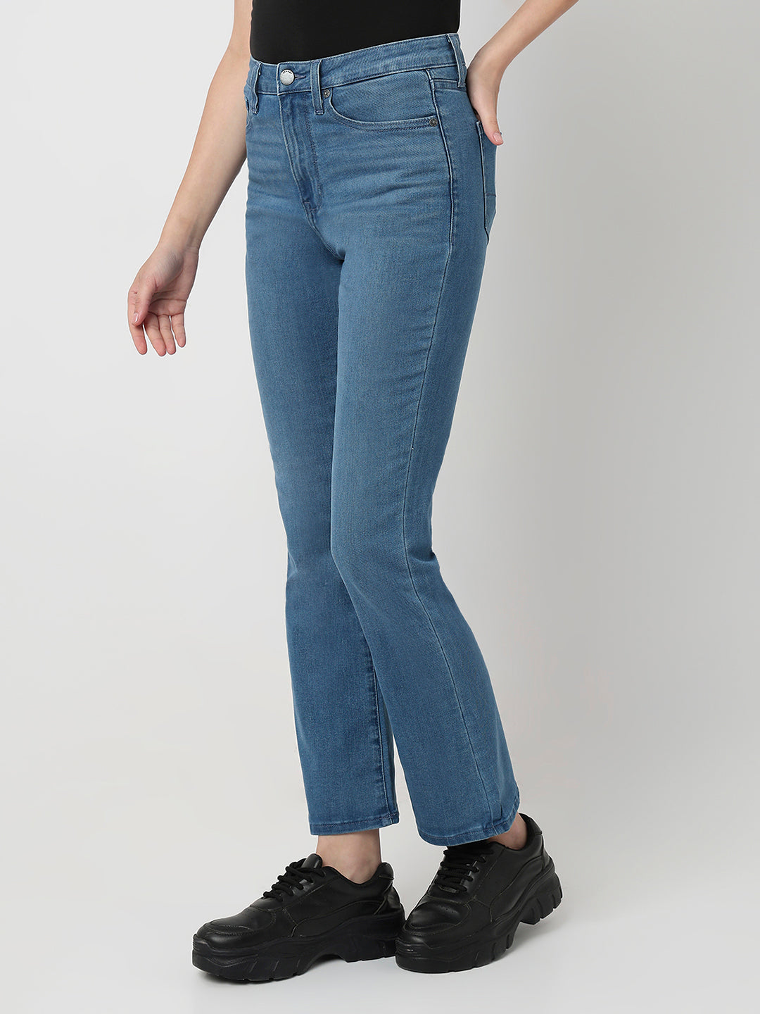 Spykar Mid Blue High Rise Boot Cut Fit Casual Jeans For Women