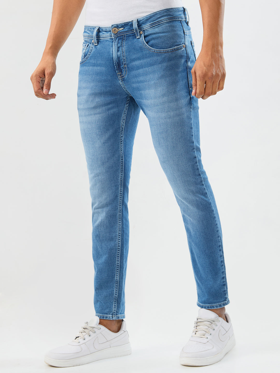 Spykar Mid Blue Slim Fit Mid Rise Jeans For Men