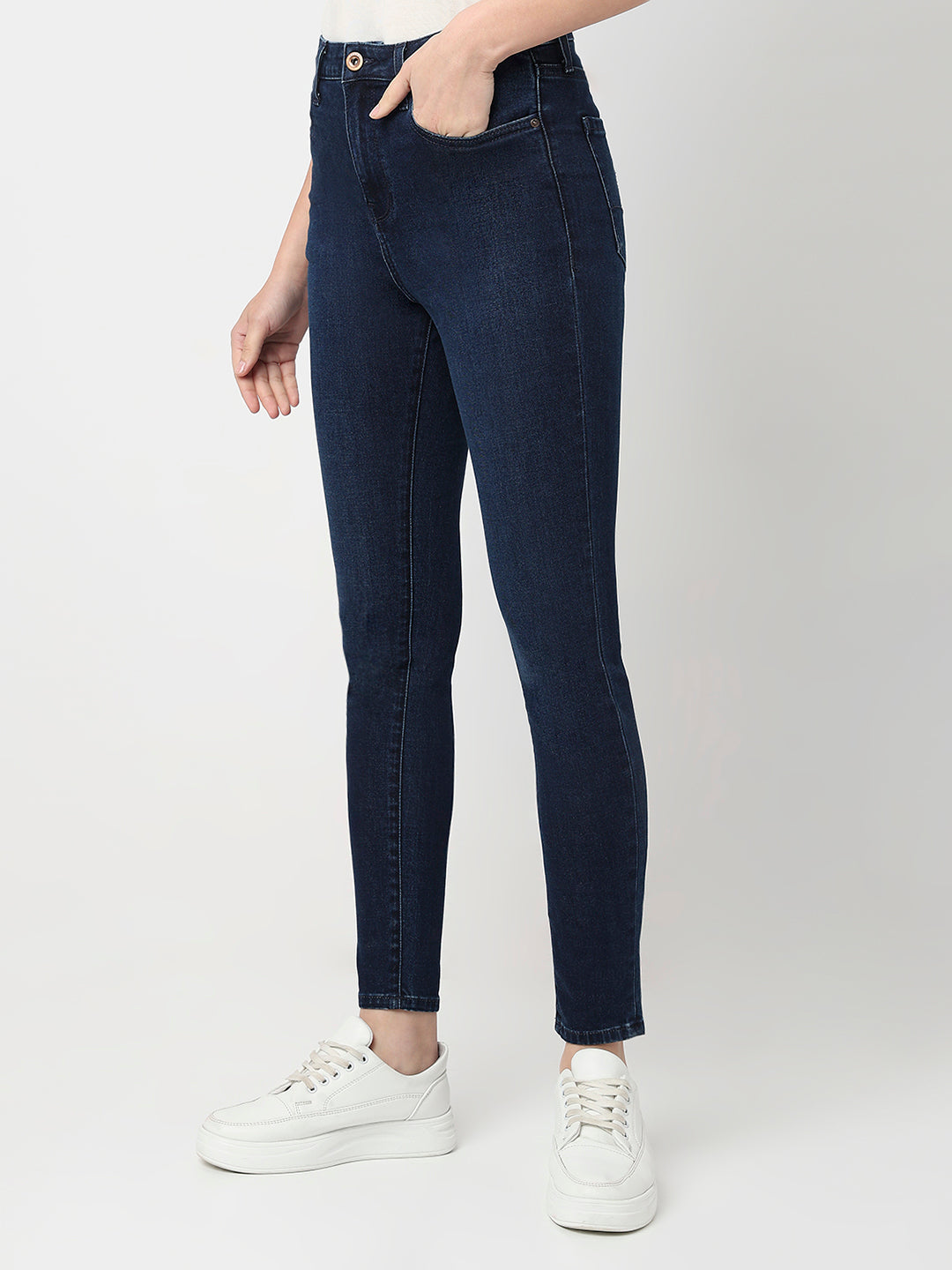 Spykar Dark Blue High Rise Super Skinny Fit Casual Jeans For Women