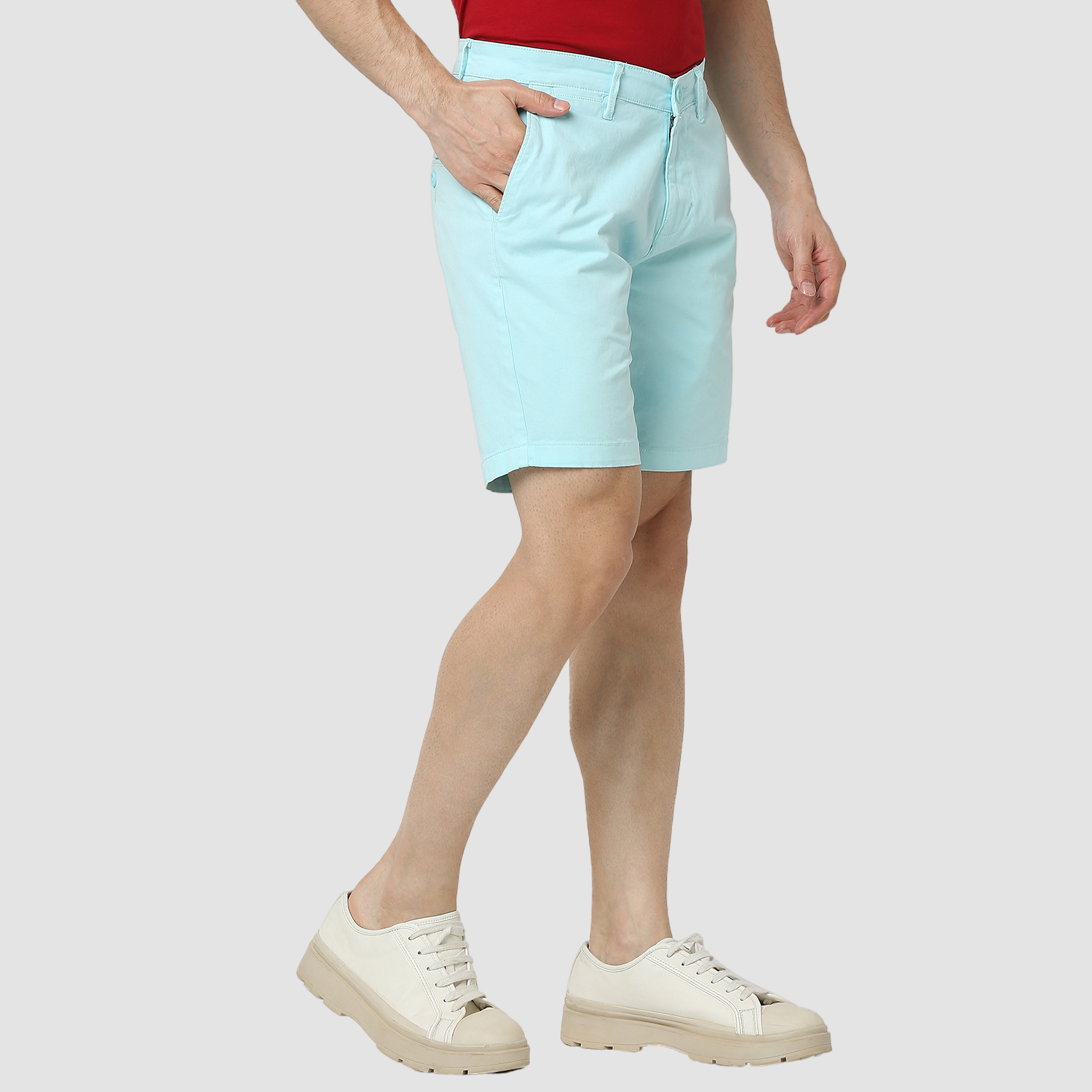 Spykar Aqua Blue Mid Rise Straight Fit Casual Shorts For Men
