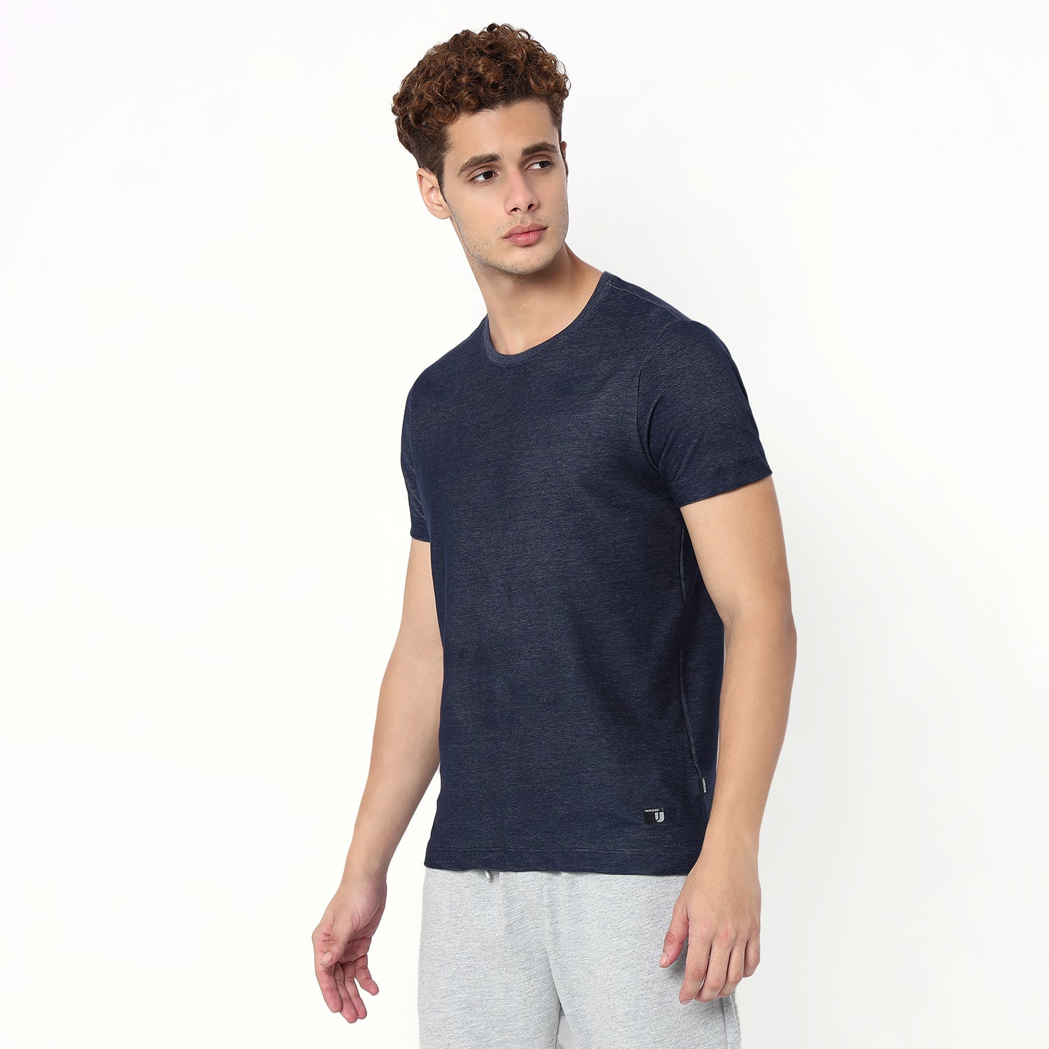 UnderJeans by Spykar Men Basic Dark Denim Blue Slim Fit T-Shirts