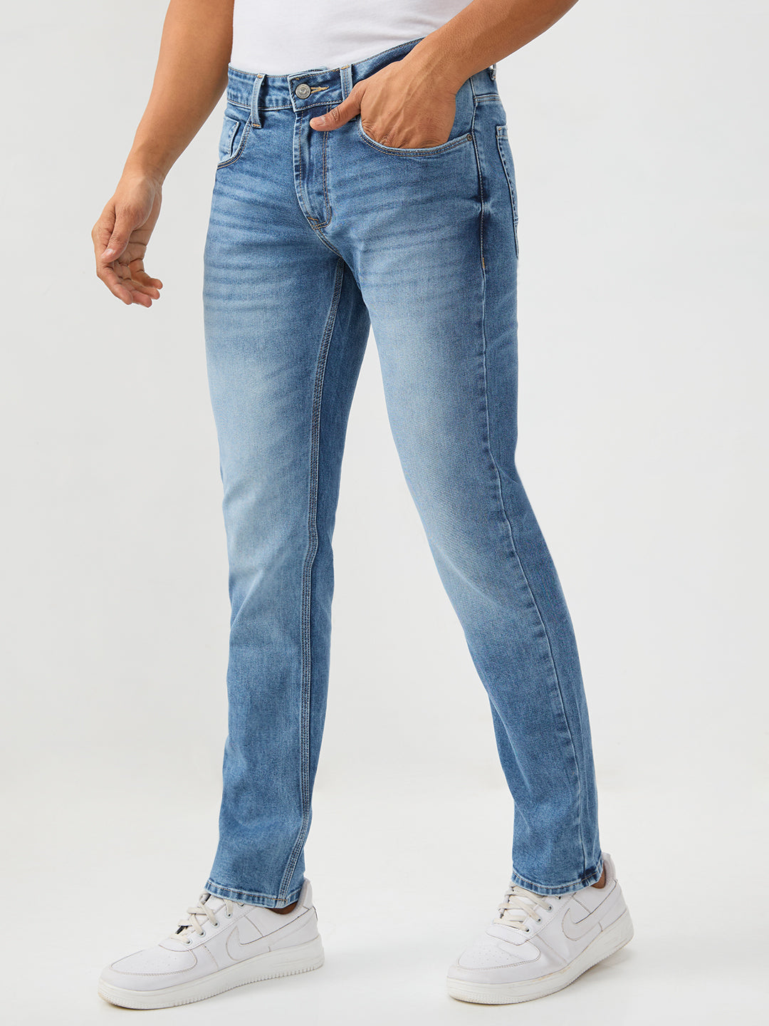 Spykar Light Blue Regular Fit Mid Rise Jeans For Men