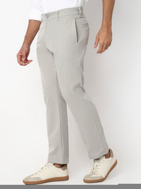 Men Trouser Comfort Fit Grey Mid Rise