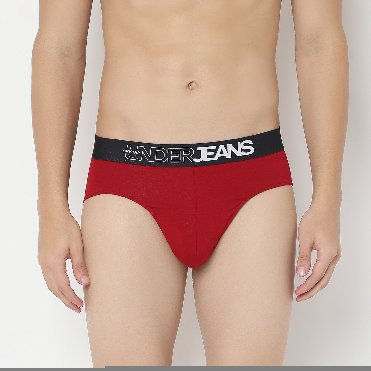 UnderJeans by Spykar Men Maroon Olive Mid Rise Solid Briefs (Pack of 2)