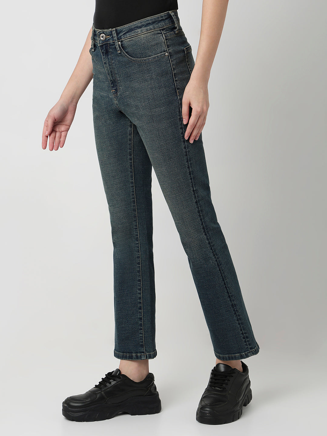 Spykar Vintage Blue High Rise Boot Cut Fit Casual Jeans For Women