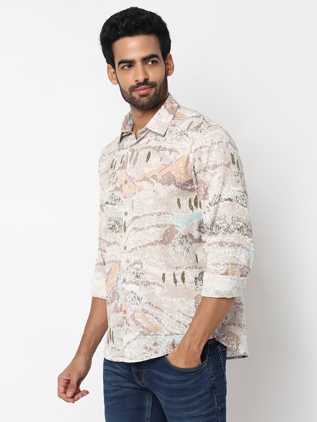 Spykar Taupe Beige Slim Fit Casual Shirts For Men