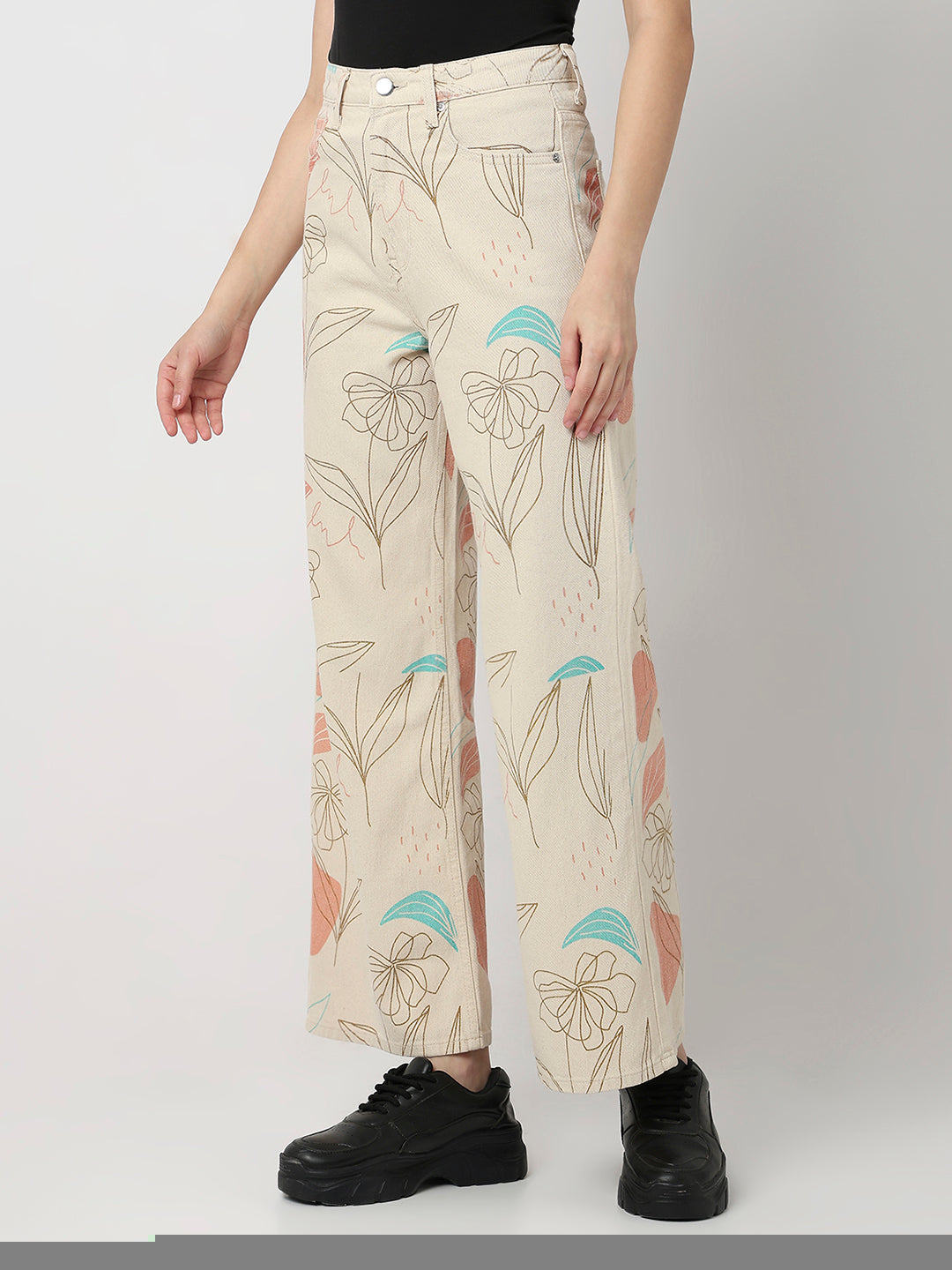 Spykar Ecru High Rise Wide Leg Casual Jeans For Women