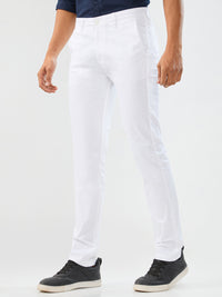 Men Trouser Slim Fit White Mid Rise