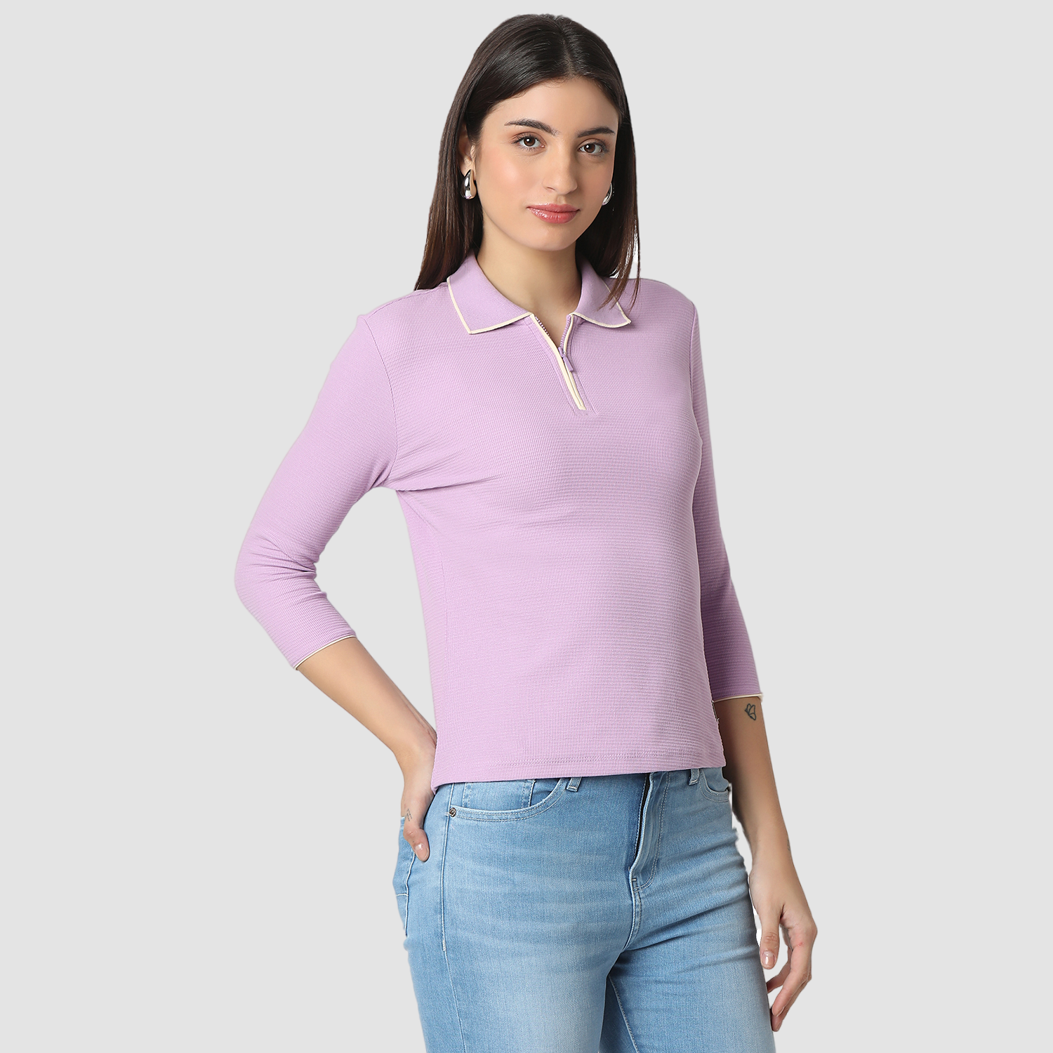 Spykar Crocus Purple Slim Fit Casual T-Shirts For Women