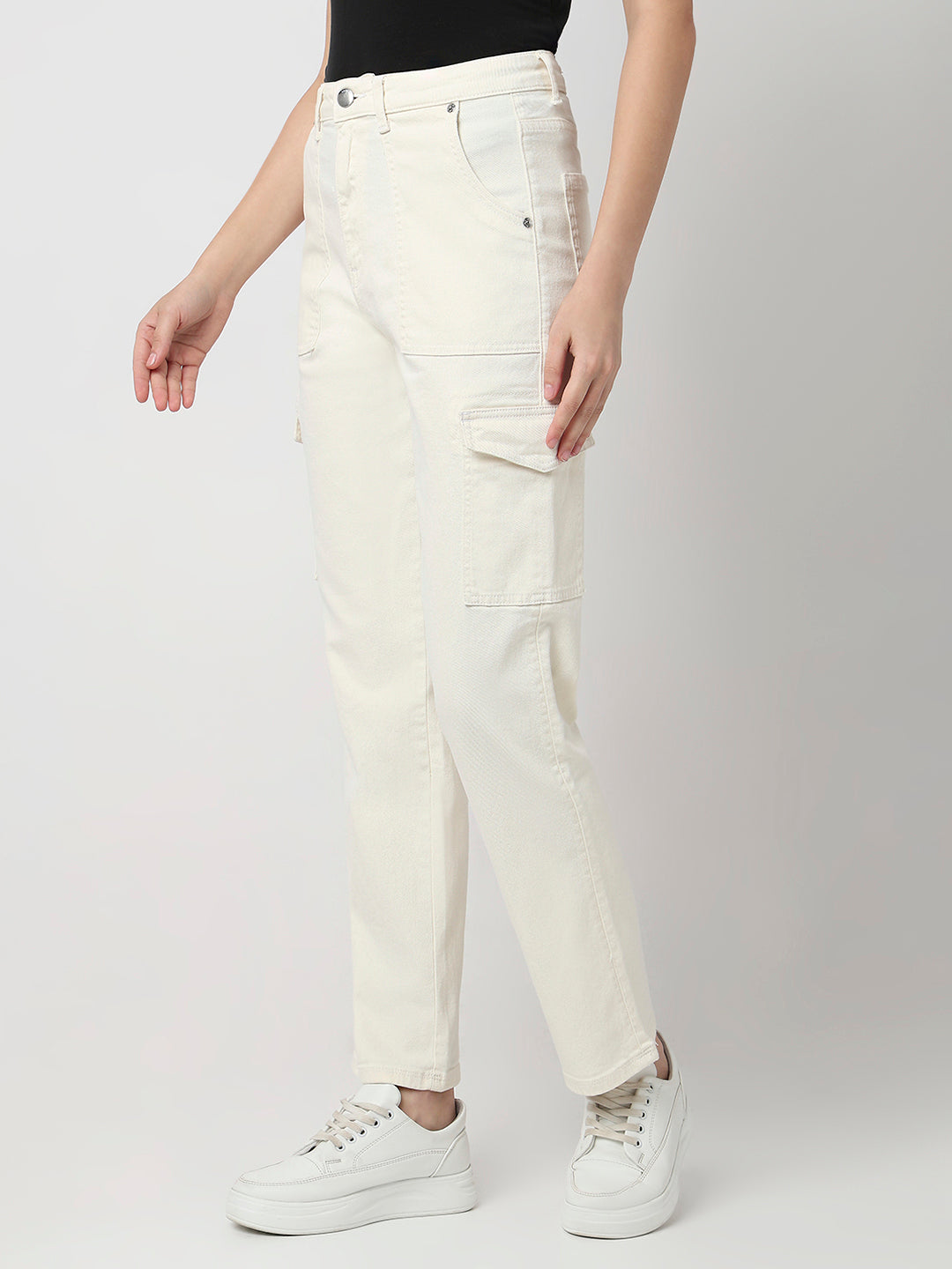 Spykar Ecru High Rise Straight Fit Casual Jeans For Women