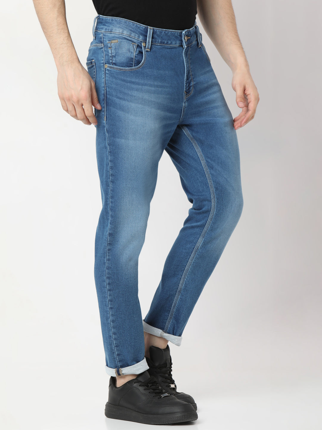 Spykar Light Blue Slim Fit Mid Rise Jeans For Men