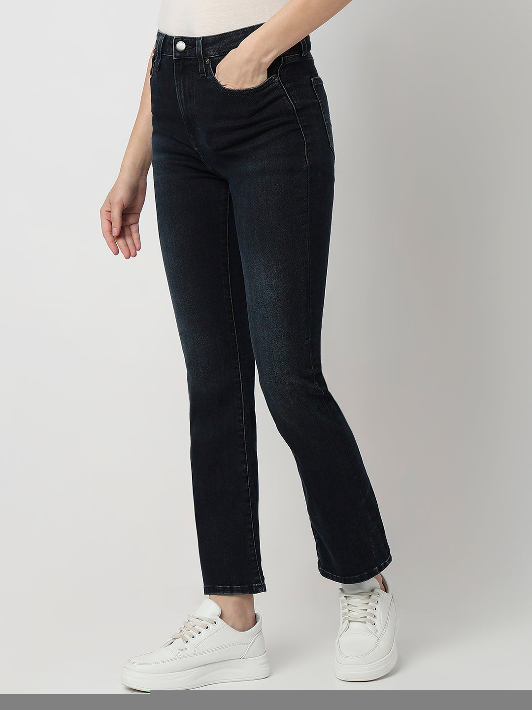 Spykar Dark Indigo High Rise Boot Cut Fit Casual Jeans For Women