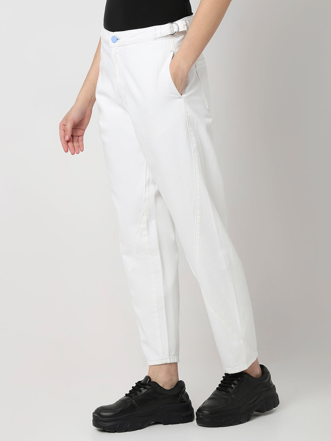 Spykar White Mid Rise Mom Fit Casual Jeans For Women