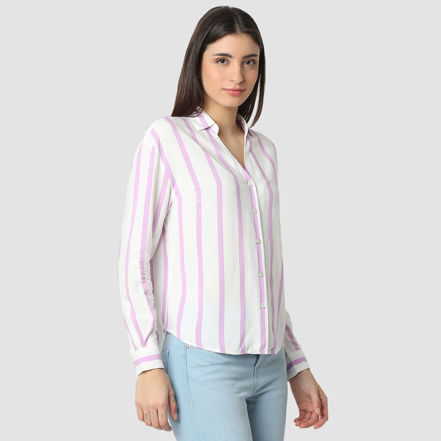 Spykar Digital Lavender Regular Fit Casual Shirts For Women