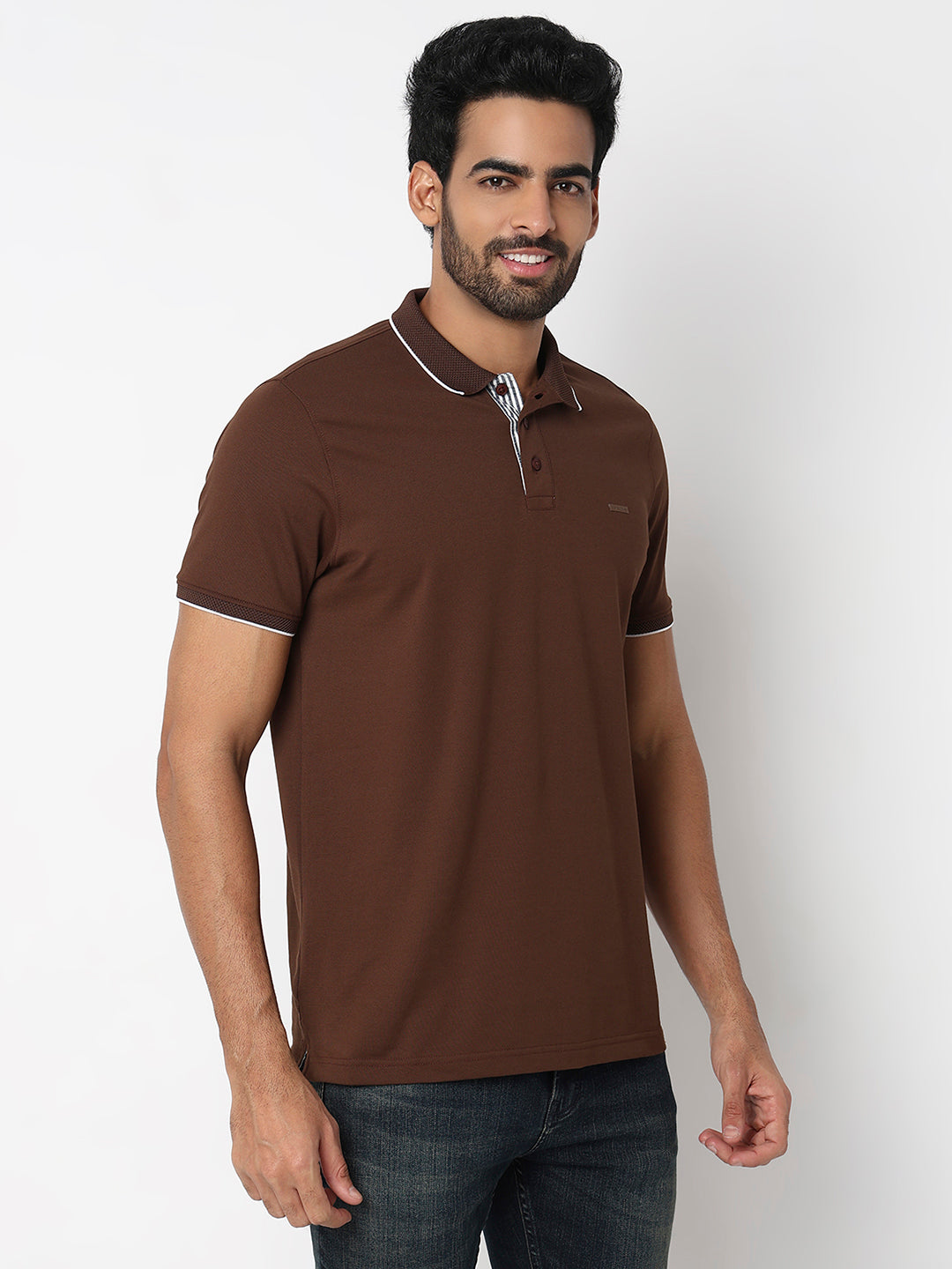 Spykar Bison Brown Slim Fit Casual T-Shirts For Men