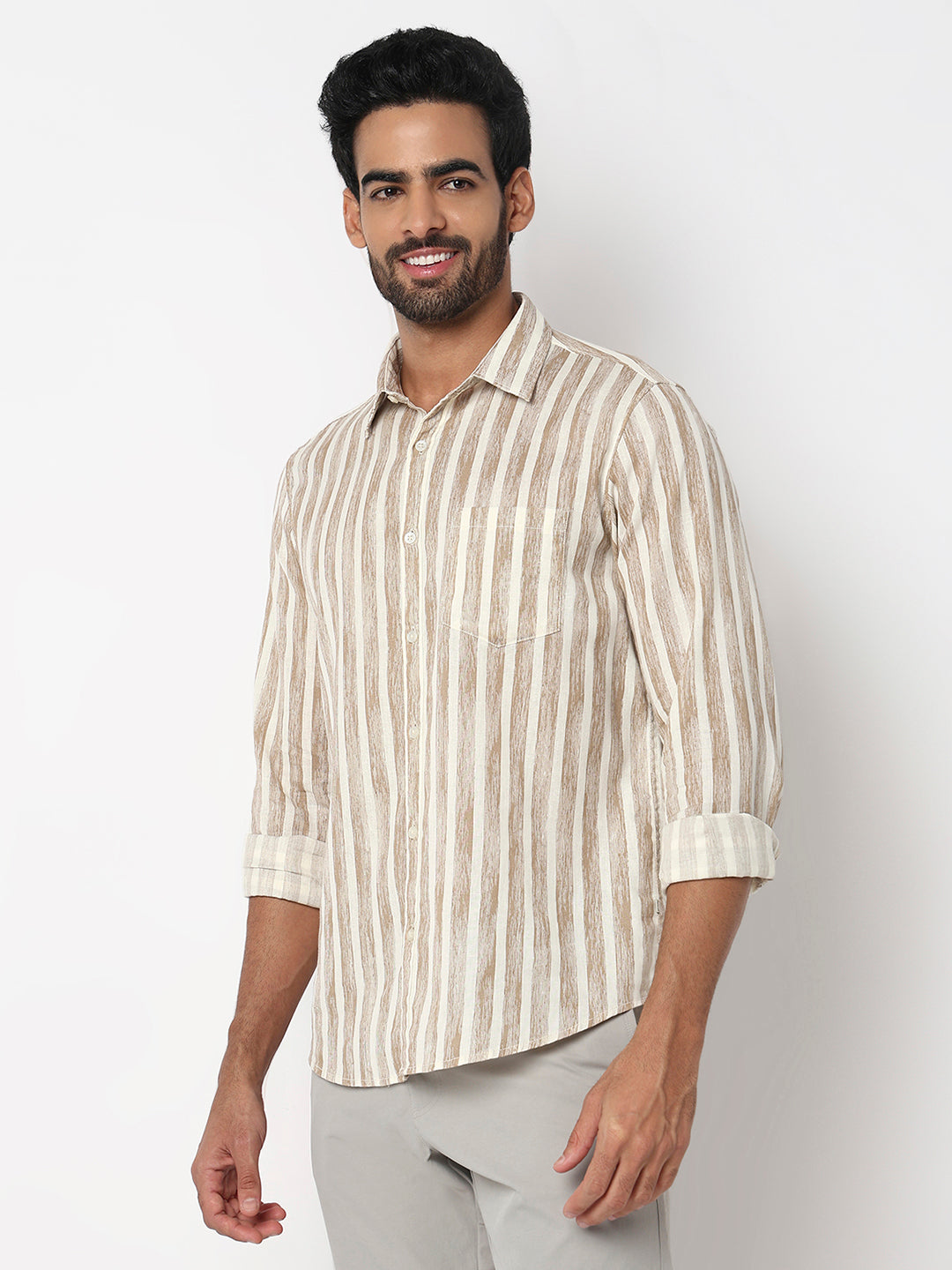 Spykar Light Fawn Slim Fit Casual Shirts For Men