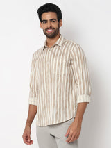 Men Light Fawn Slim Fit Casual Shirt