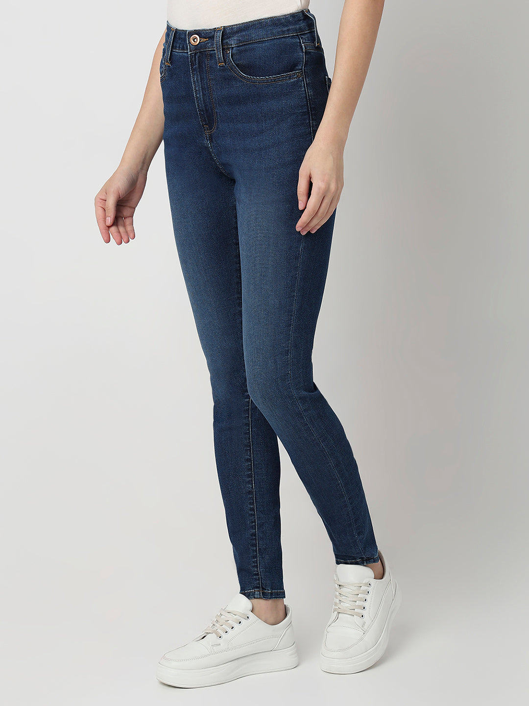 Spykar Dark Blue High Rise Super Skinny Fit Casual Jeans For Women
