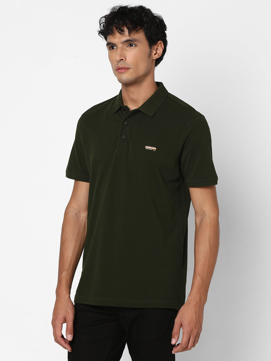 Spykar Men Rifle Green Regular Fit Half Sleeve Plain Polo Tshirt