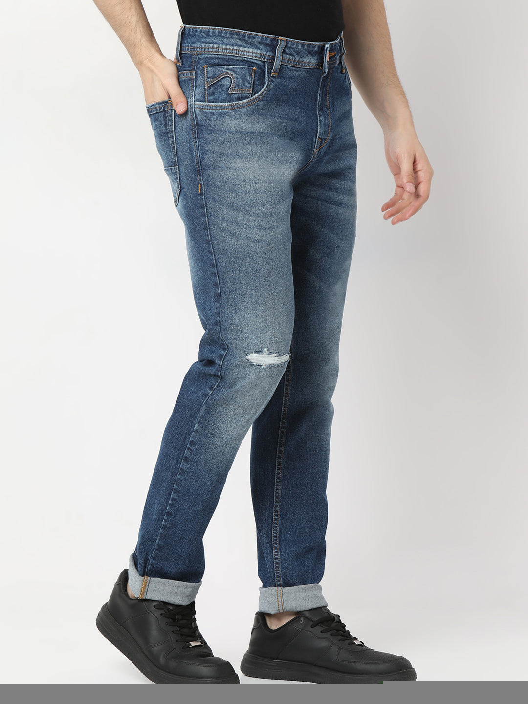 Spykar Mid Blue Skinny Fit Low Rise Jeans For Men