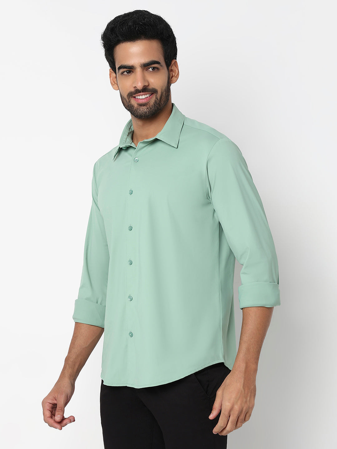 Spykar Granite Green Slim Fit Casual Shirts For Men