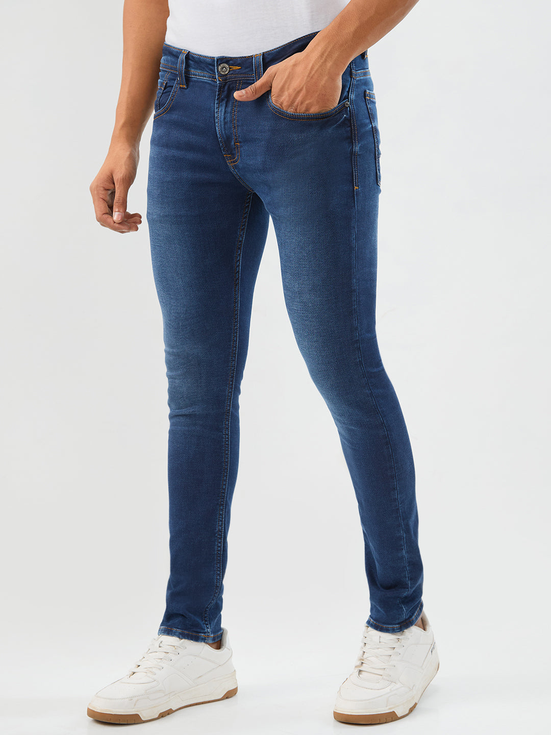 Spykar Dark Blue Slim Fit Low Rise Jeans For Men