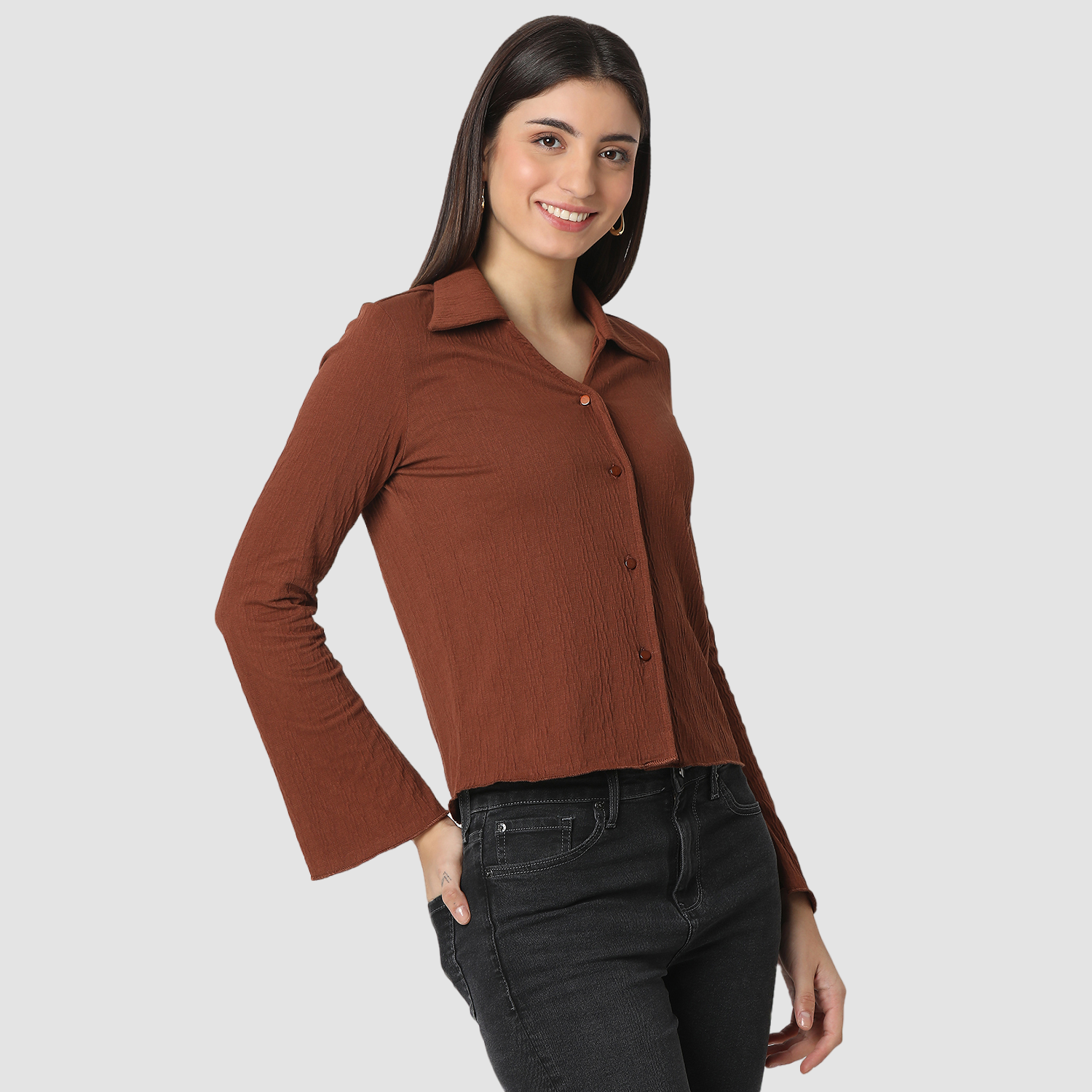 Spykar Sepia Brown Slim Fit Casual Tops For Women
