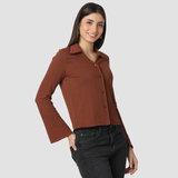 Women Top Solid Brown Slim Fit