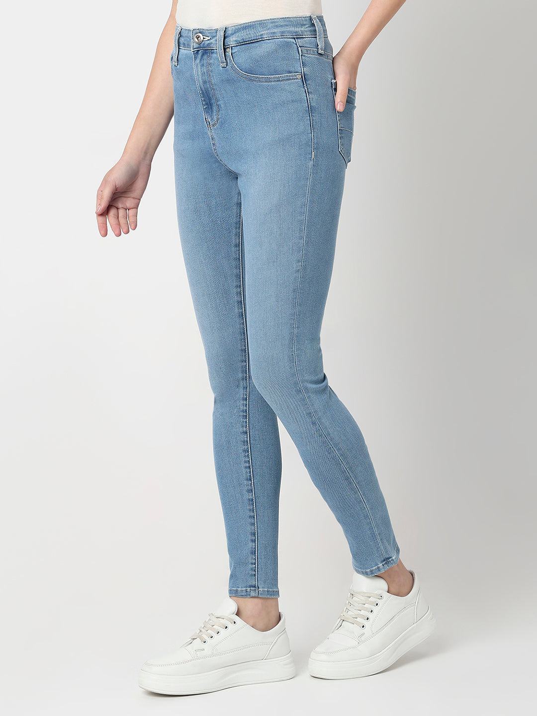 Spykar Light Blue High Rise Super Skinny Fit Casual Jeans For Women