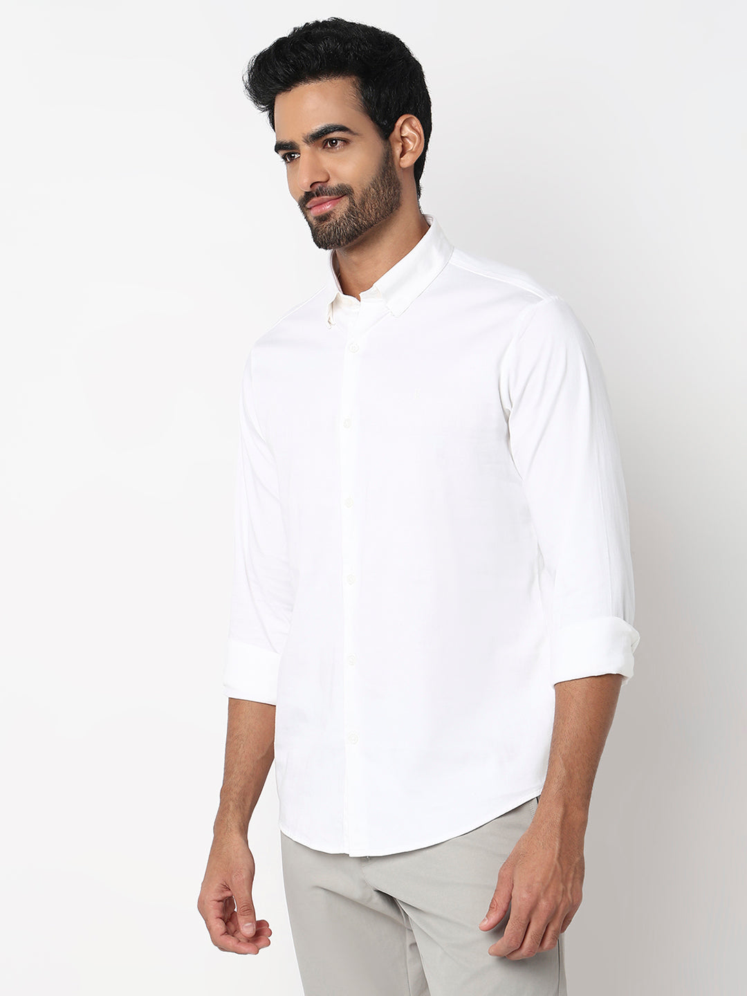 Spykar White Slim Fit Casual Shirts For Men