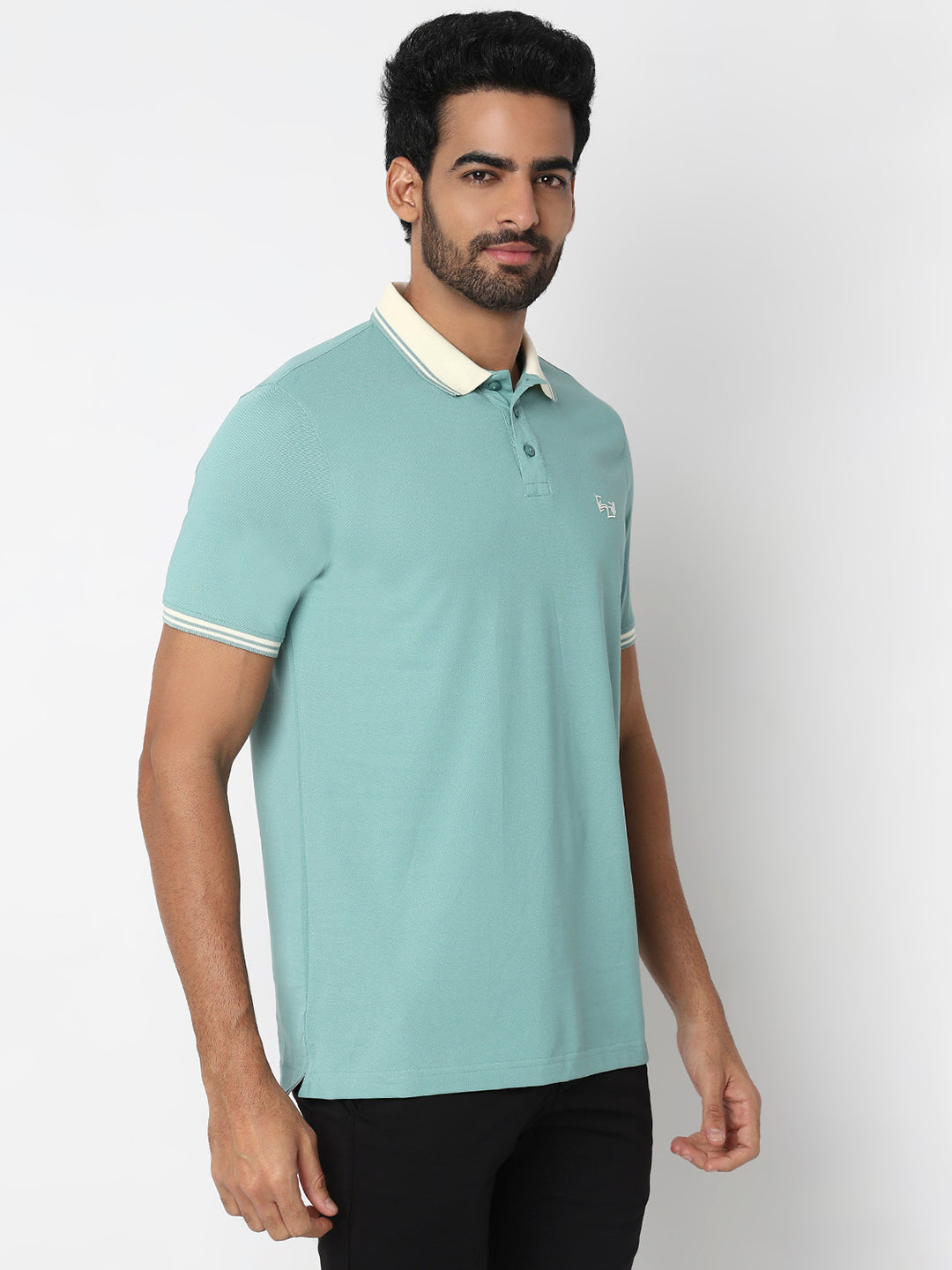Spykar Sea Blue Slim Fit Casual T-Shirts For Men