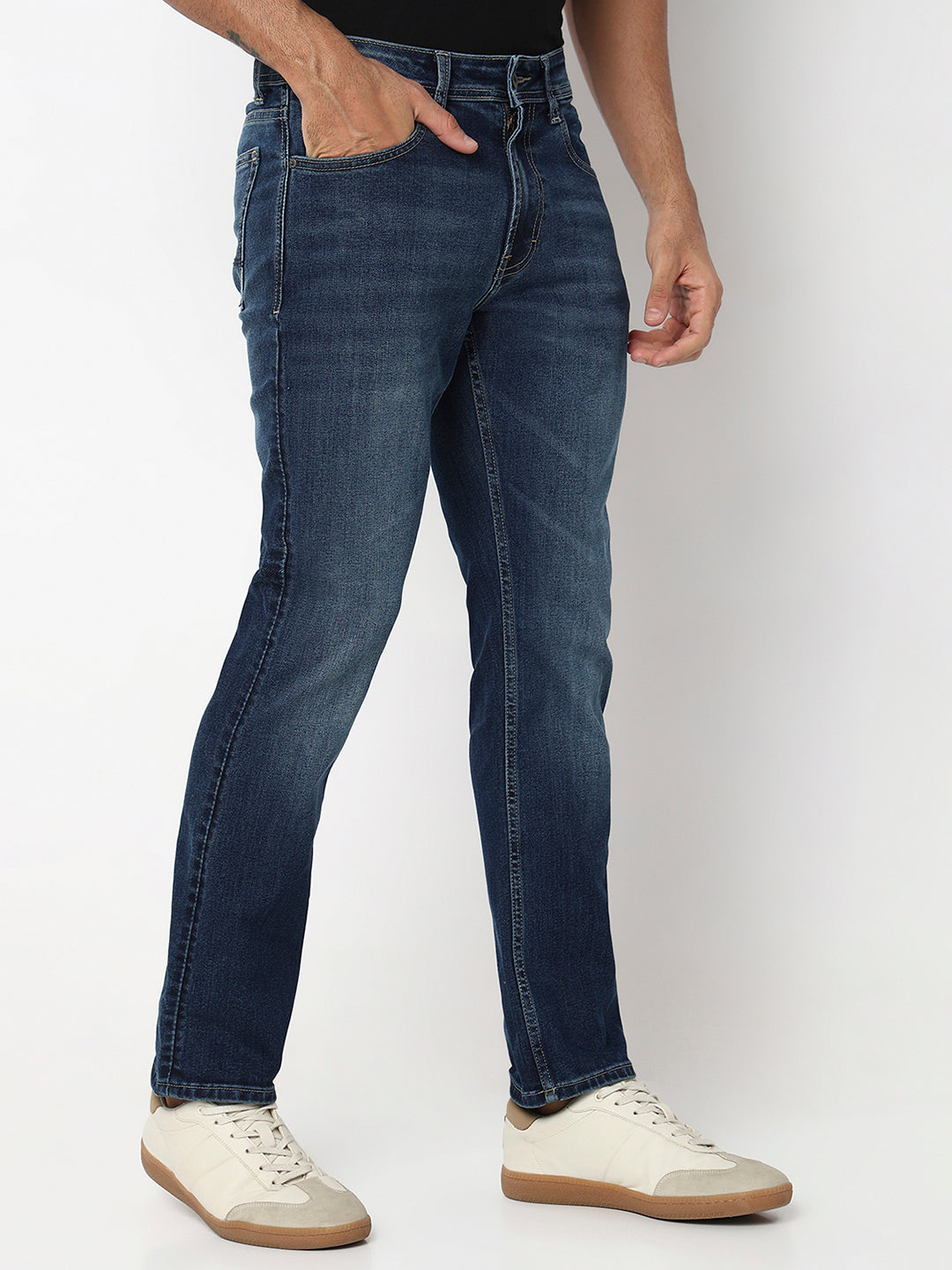 Spykar Mid Blue Mid Rise Comfort Fit Casual Jeans For Men