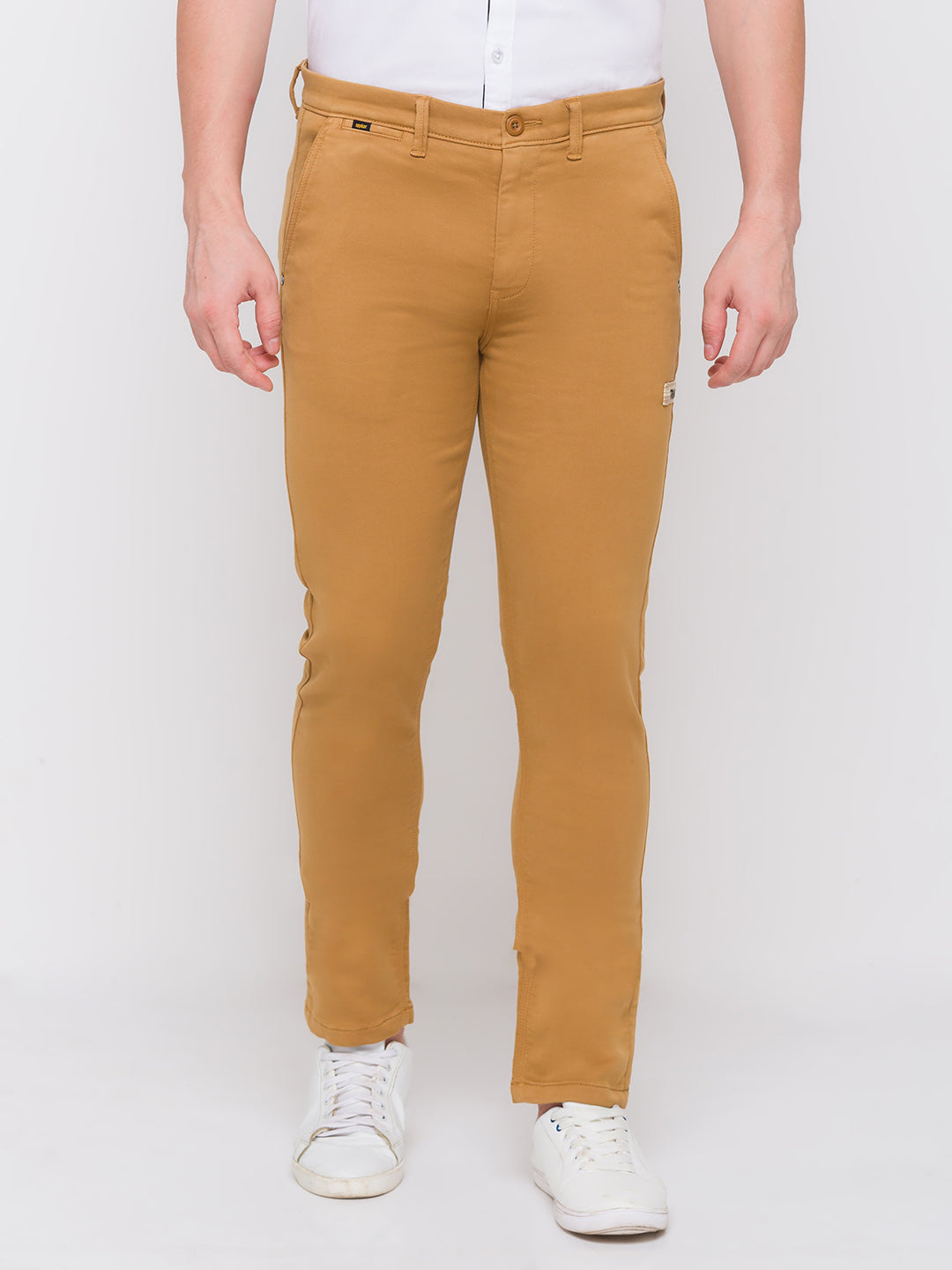 Spykar Men Yellow Cotton Slim Fit Casual Trouser