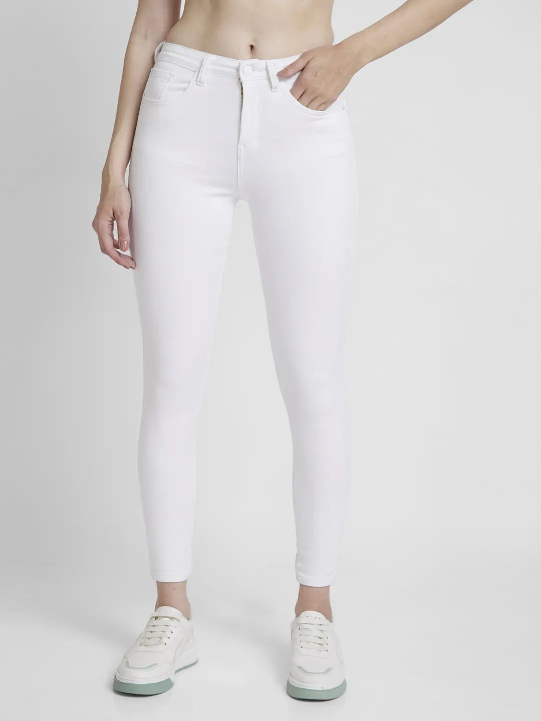 Spykar Women White Lycra Super Skinny Fit Ankle Length Clean Look Jeans -(Alexa)