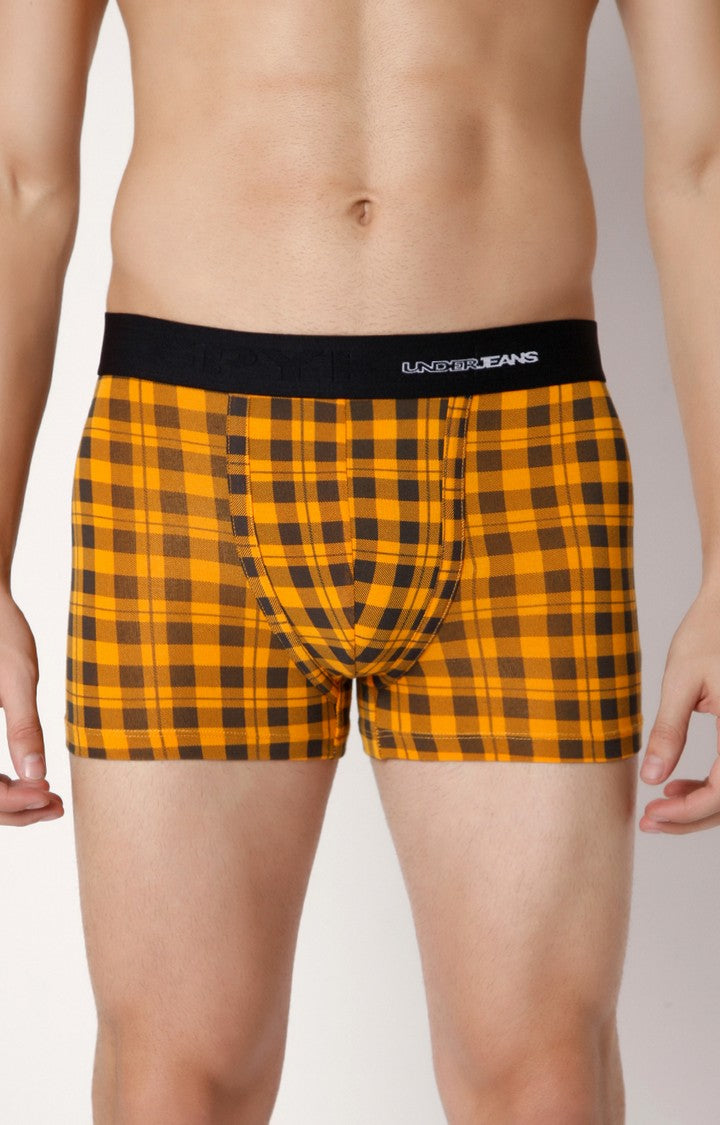 Underjeans By Spykar Men Orange Check Cotton Blend Trunk