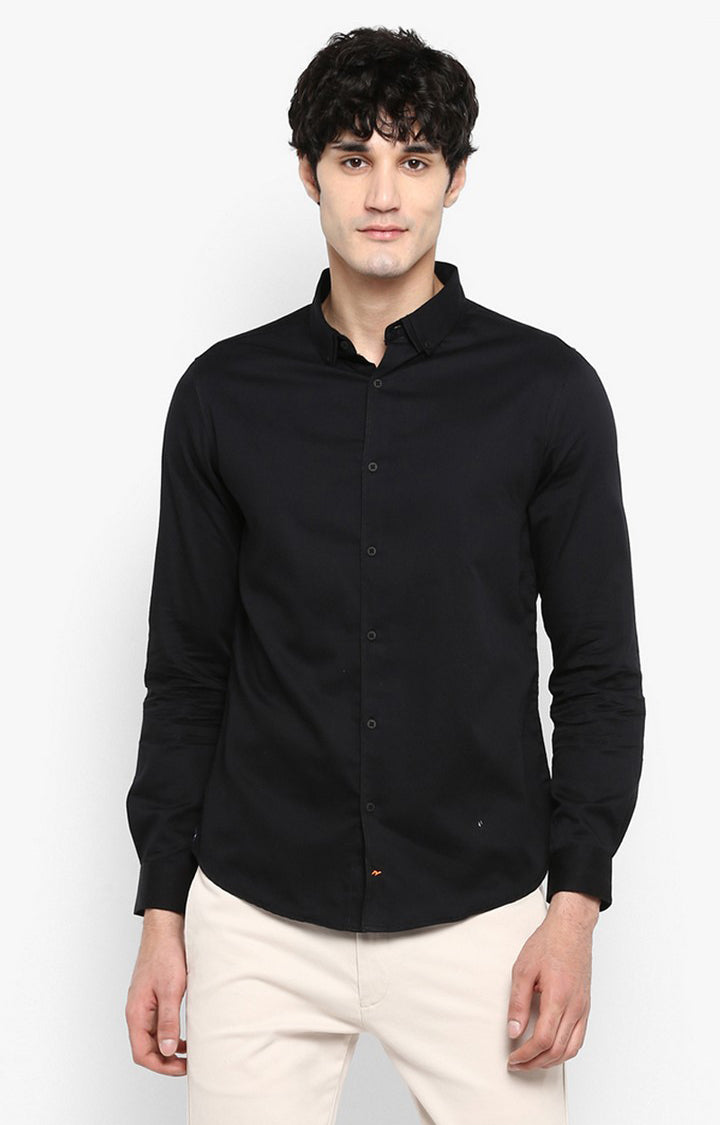 Spykar Men'S Black Satin Solid Casual Shirts