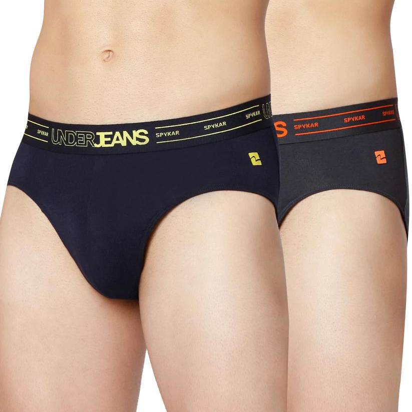 Underjeans By Spykar Men Premium Assorted Cotton Blend Brief (Pack Of 2)