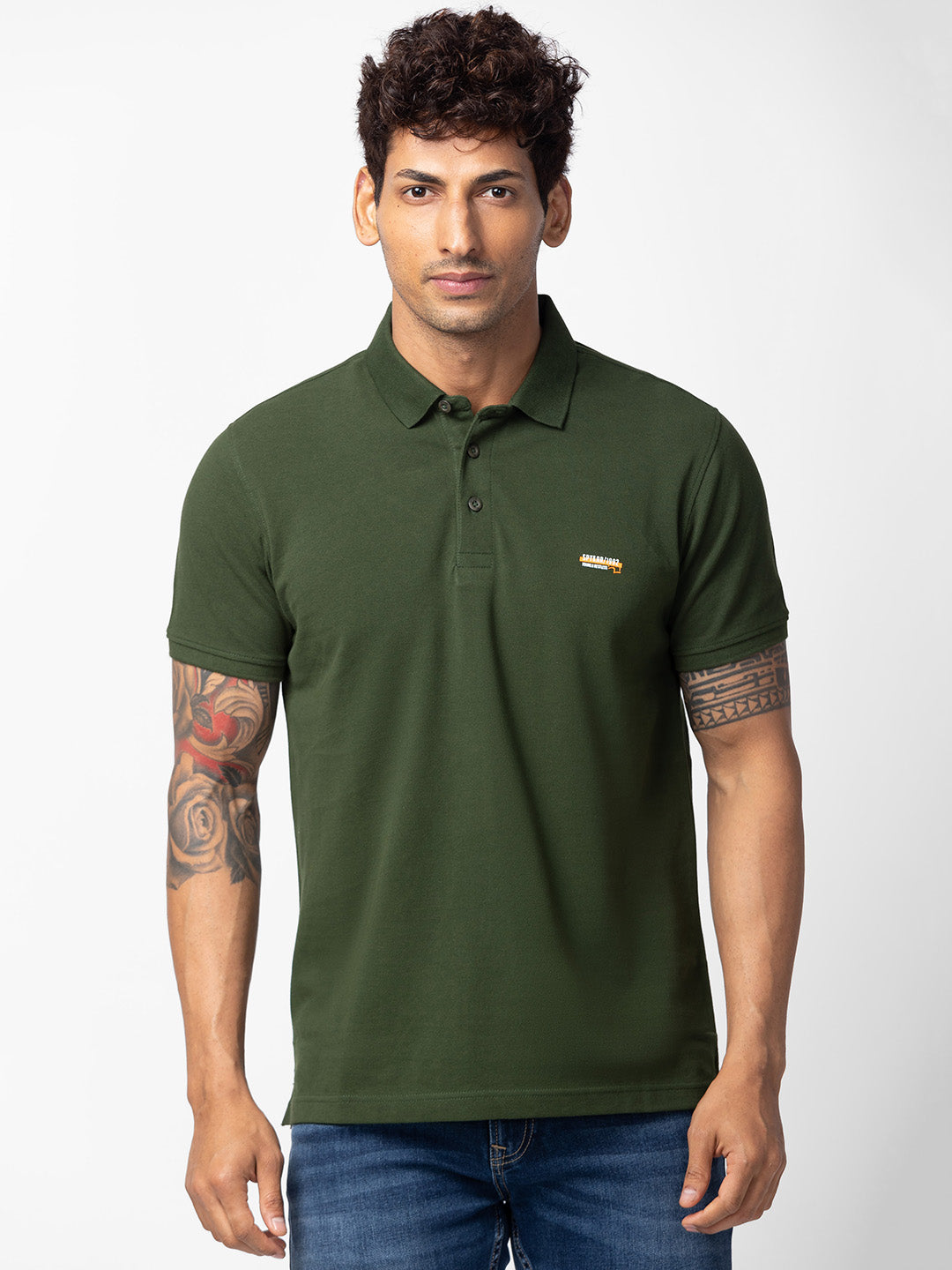 Spykar Men Rifle Green Cotton Regular Fit Half Sleeve Plain Polo T-Shirt